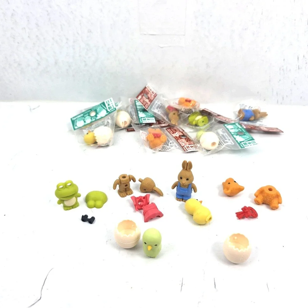 Lot of 10 Iwako Japanese 3D Puzzle Erasers Spring Themed Chicks Bunnies Frog NEW